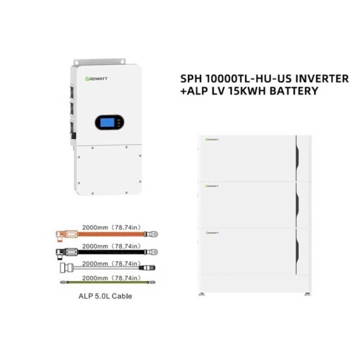 Hybrid Growatt System Bundle - SPH 10000TL-HU-US Split-Phase Hybrid Inverter | 10kW 120V/240V Output 48VDC | Growatt ALP LV 15kWh Battery